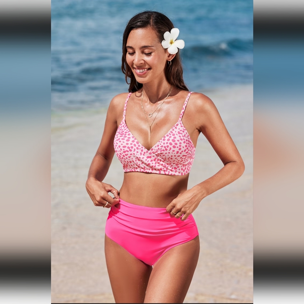 Pink polka dot bikini top & Tummy control bottoms
